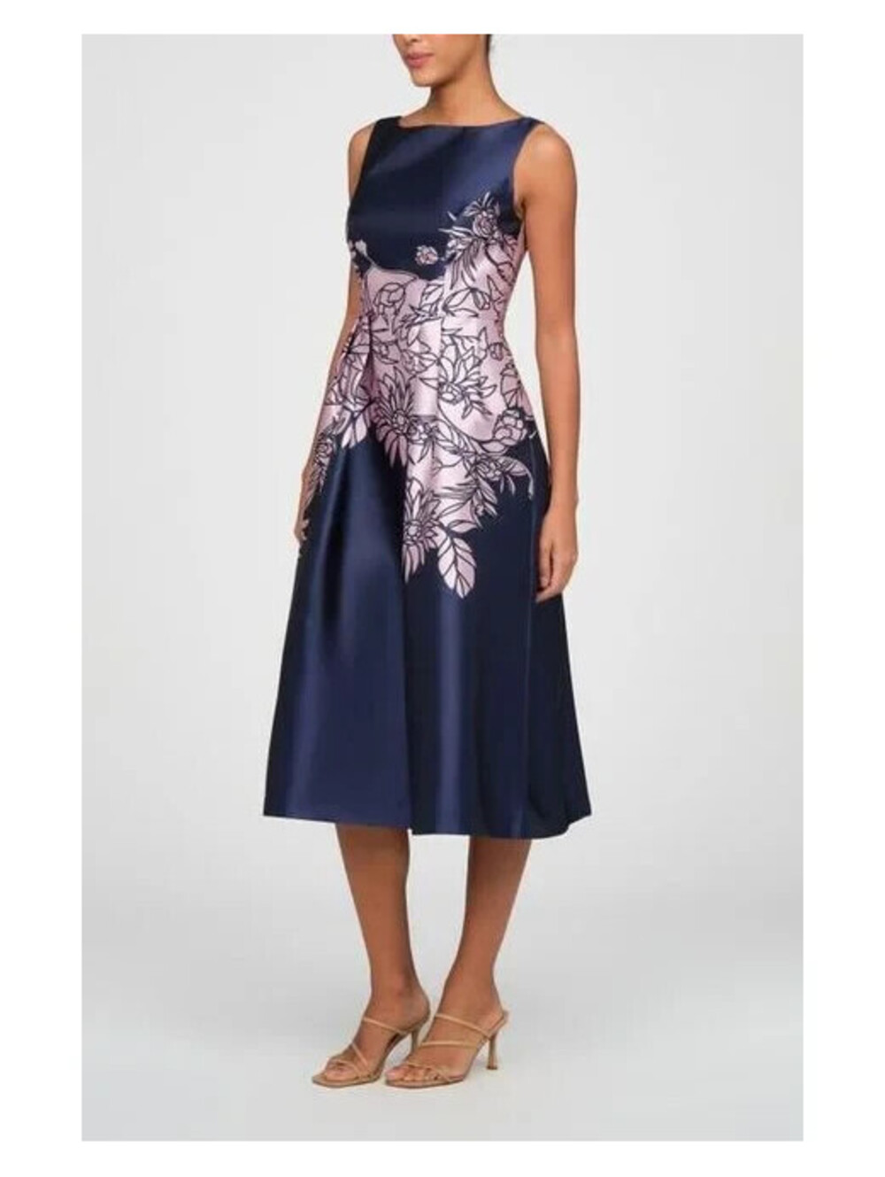 NEW Kay Unger Blue Evaline Placed Floral Cocktail Midi Dress Size 14 #MD2089 - Picture 3 of 9